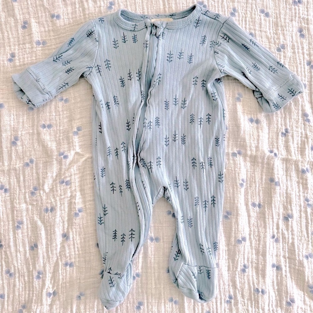 Organic Cotton Zipper Footie Sleep & Play Baby Blue Newborn Size 0-3M